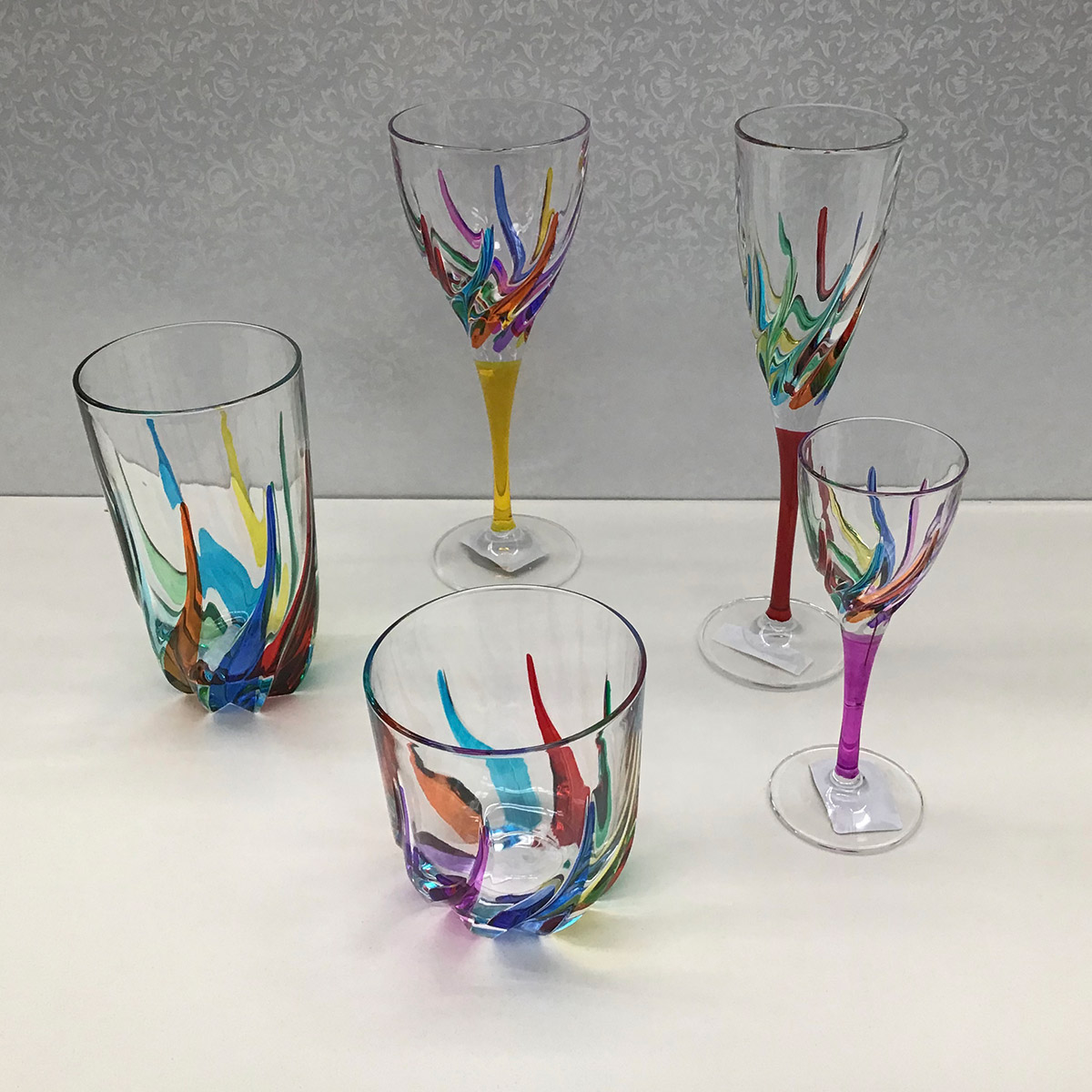 Trix Wine Glasses, Hand-Painted Italian Crystal, Set of 2