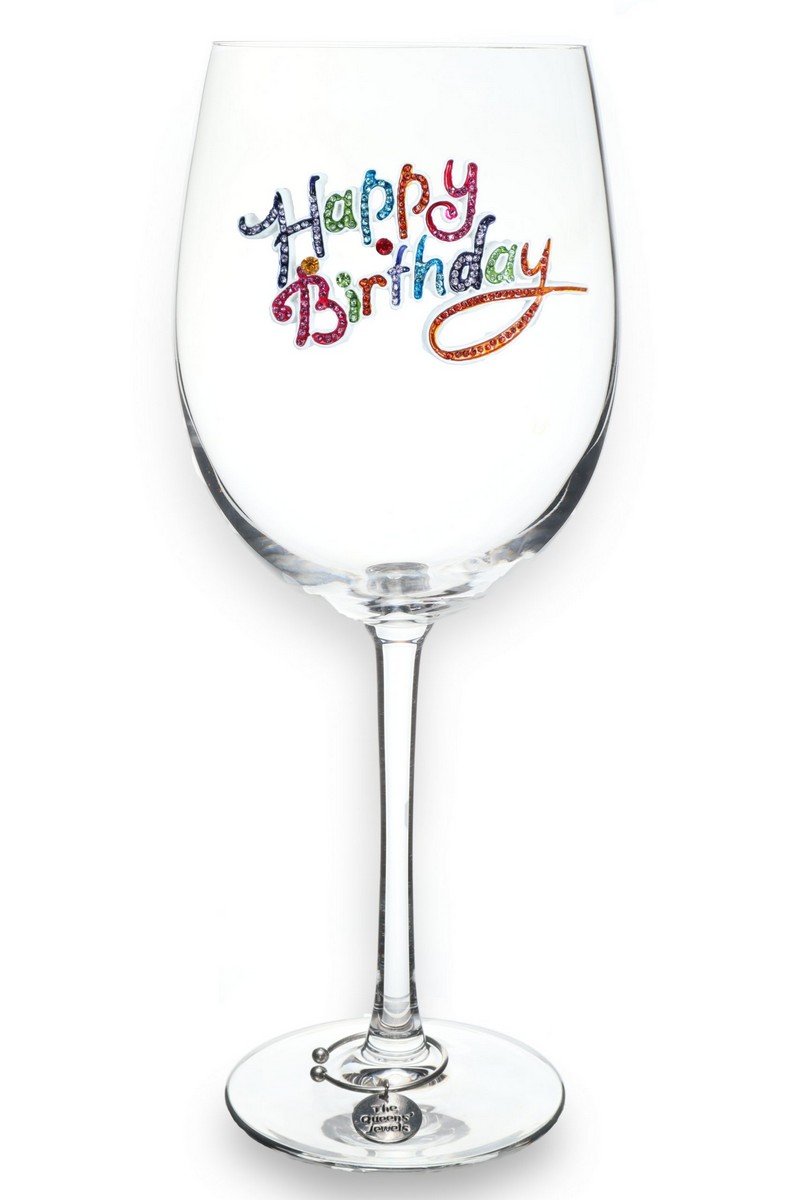 Jeweled Stemmed Wine Glass Happy Birthday Luxurious Interiors